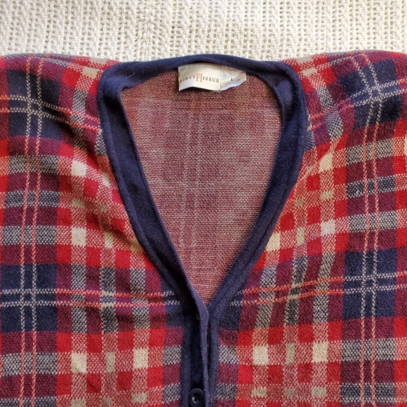 Vtg 90s First Issue Tartan Plaid Knit Cardigan Sweater Womens Size Large - Picture 3 of 7